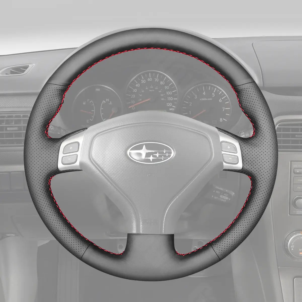 Griffowl Steering Wheel Cover for Crafted Touring Subaru Outback Mutifunction button 2005-2007. Elevate your interior with Griffowl's wrap and stitch kit.
