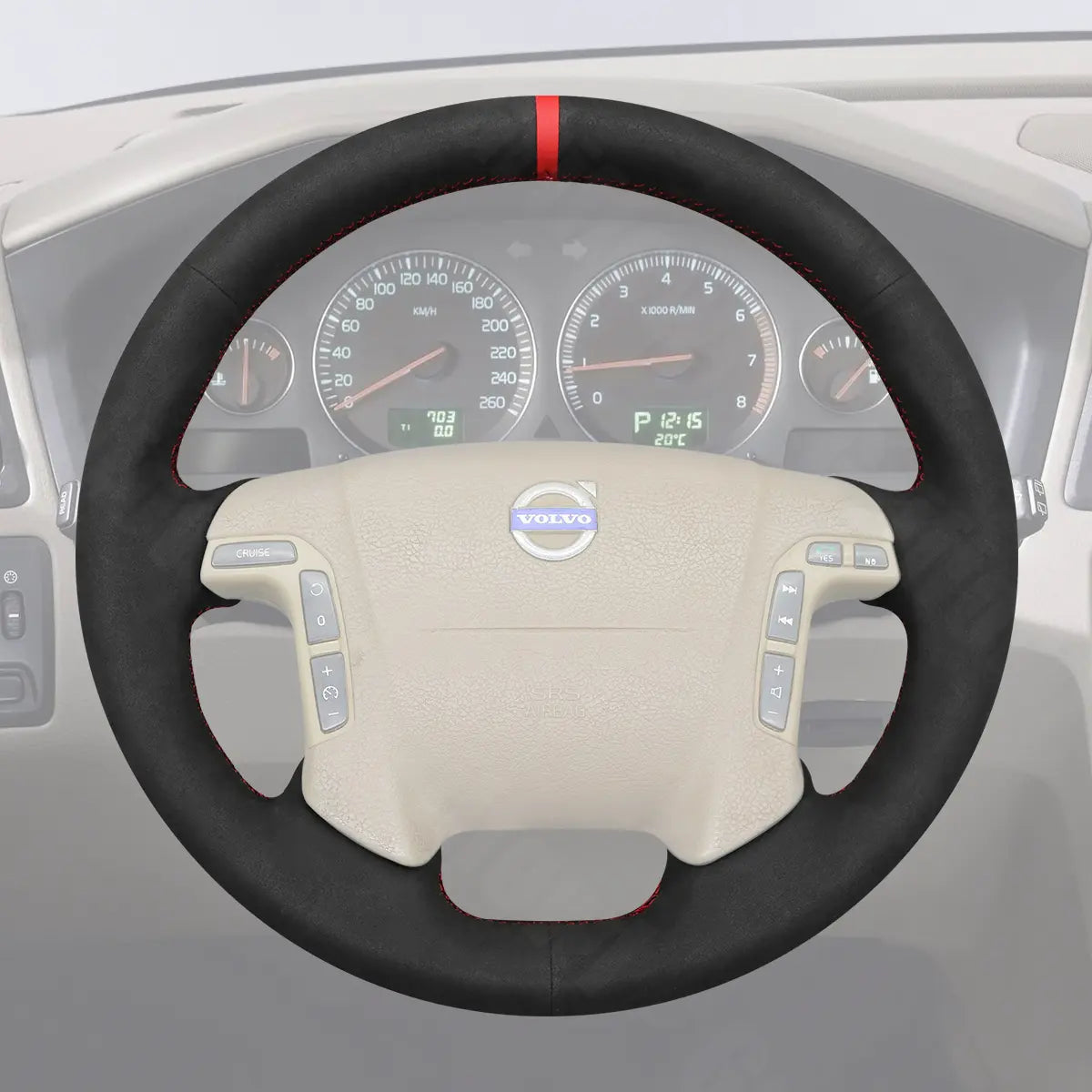 Griffowl Steering Wheel Cover for Crafted Touring Volvo V70 2001-2007. Compact, hand-sewn DIY wrap for quick interior mods and grip upgrade.
