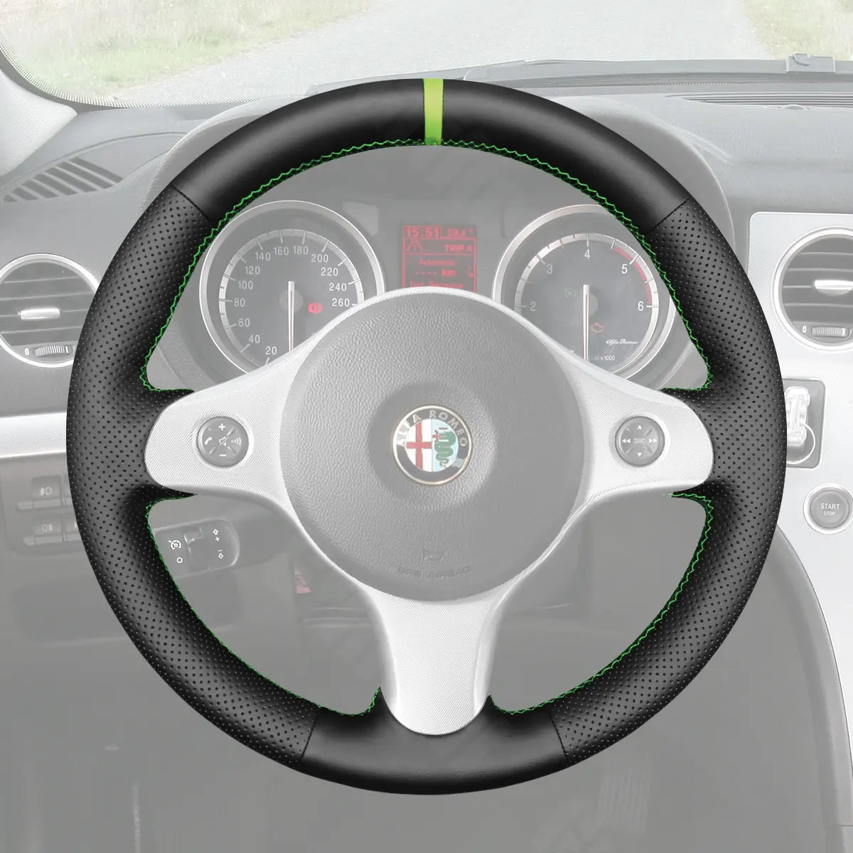 Griffowl Steering Wheel Cover for Customized Sedan Alfa Romeo 159 2006-2012. Perfect grip with our steering wheel wrap and custom interior touch.
