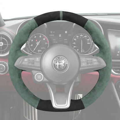 Griffowl Steering Wheel Cover for Customized Sedan Alfa Romeo Giulia 2020-2022. For refined interior upgrades using our wrap and stitch kit.