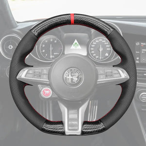 Griffowl Steering Wheel Cover for Customized Sedan Alfa Romeo Giulia Quadrifoglio 2020-2022. Elevate your interior with Griffowl's wrap and stitch kit.
