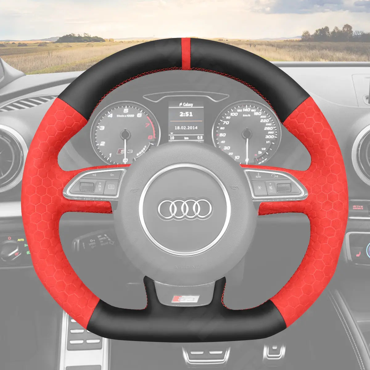 Griffowl Steering Wheel Cover for Customized Sedan Audi A5 A7 RS5 RS7 S3 S4 S5 S6 S7 2012-2018. Elevate your interior with Griffowl's wrap and stitch kit.
