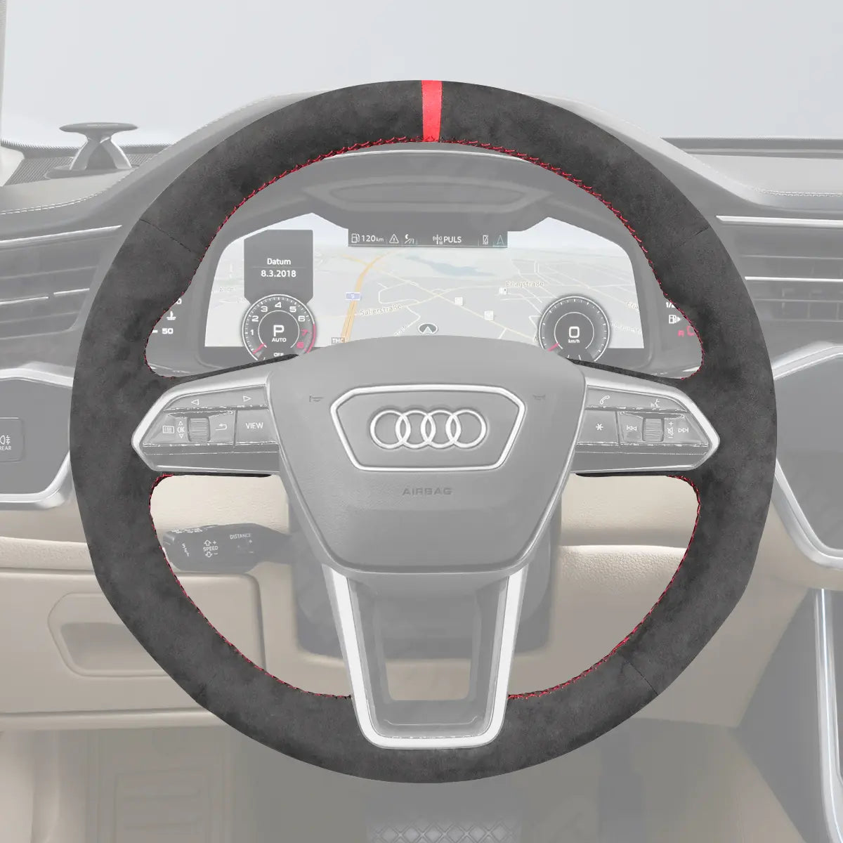 Griffowl Steering Wheel Cover for Customized Sedan Audi A6 A7 A8 S6 S7 S8 RS6 RS7 2018-2024. Elevate your interior with Griffowl's wrap and stitch kit.