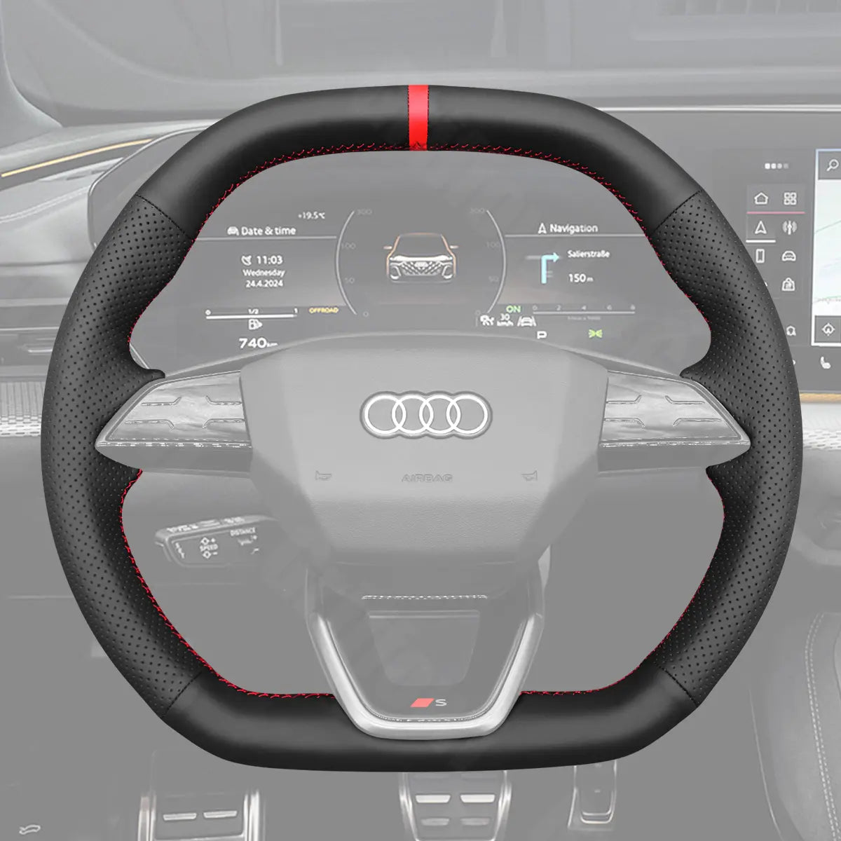 Griffowl Steering Wheel Cover for Customized Sedan Audi S5 RS3 RS e-tron GT 2025. For refined interior upgrades using our wrap and stitch kit.