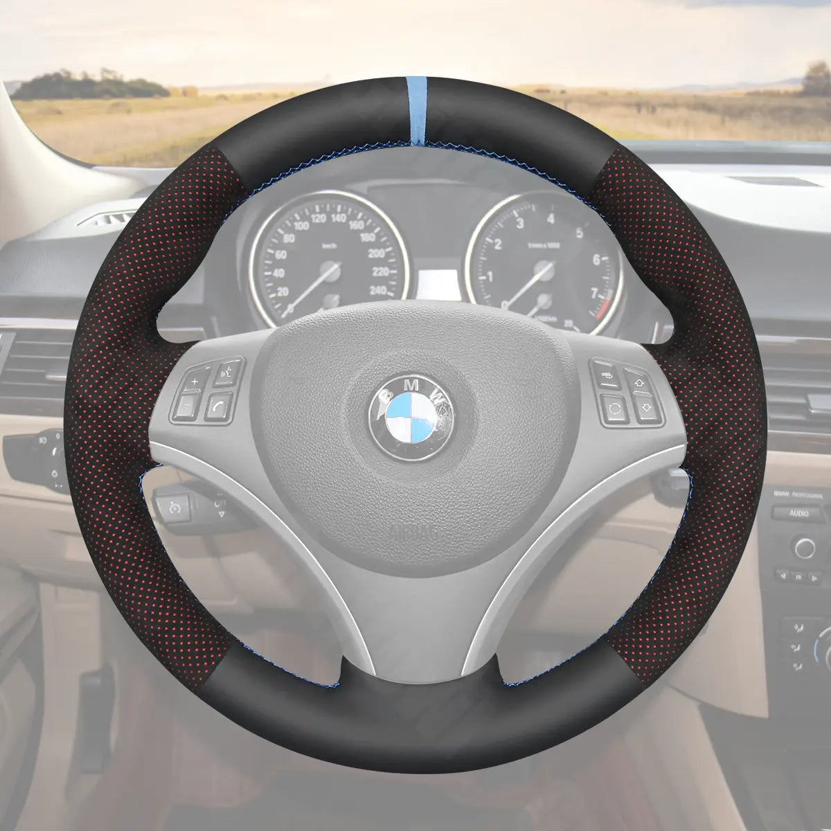 Griffowl Steering Wheel Cover for Customized Sedan BMW 3 Series E90 M3 2005-2013. For refined interior upgrades using our wrap and stitch kit.