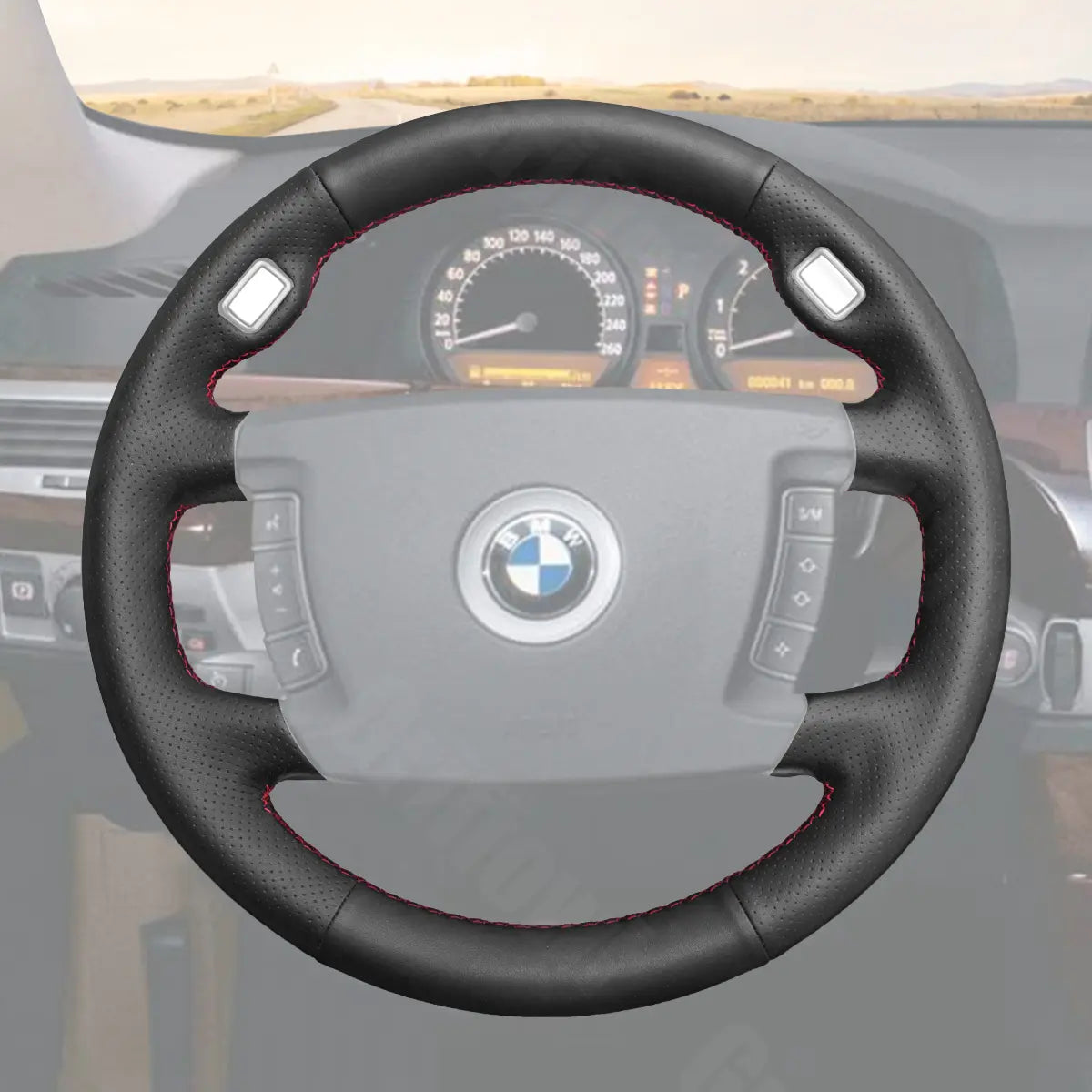 Griffowl Steering Wheel Cover for Customized Sedan BMW 7 Series E65 E66 2001-2008. For refined interior upgrades using our wrap and stitch kit.
