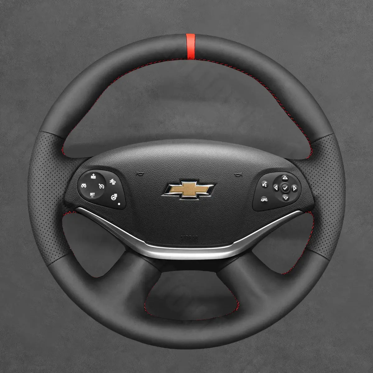 Griffowl Steering Wheel Cover for Customized Sedan Chevrolet Impala 2014-2020. Griffowl's interior mod with hand-sewn DIY steering wheel kit.
