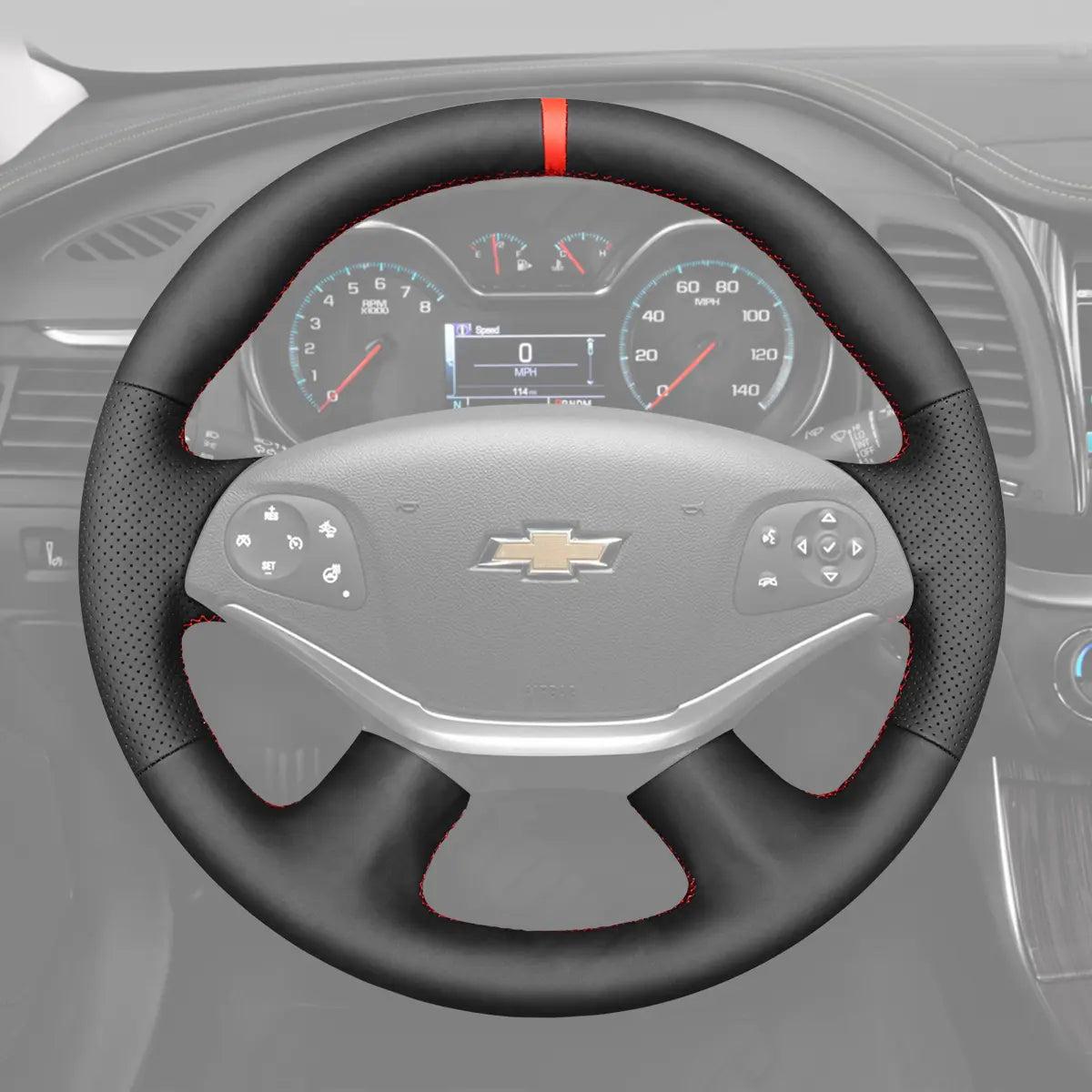 Griffowl Steering Wheel Cover for Customized Sedan Chevrolet Impala 2014-2020. Griffowl's interior mod with hand-sewn DIY steering wheel kit.
