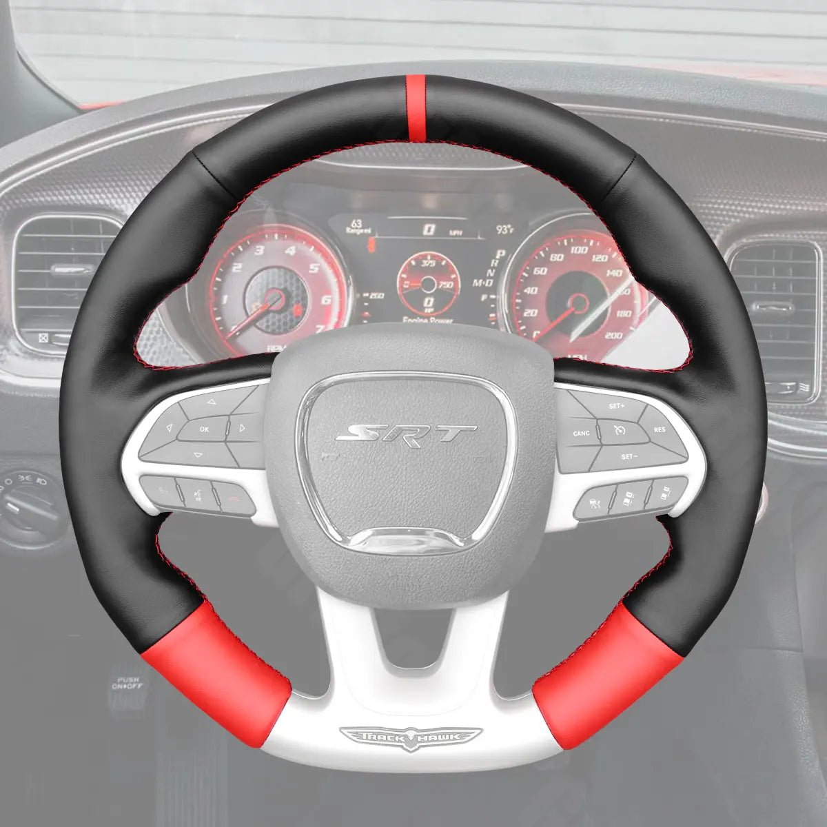 Griffowl Steering Wheel Cover for Customized Sedan Dodge Charger SRT 2015-2023. For refined interior upgrades using our wrap and stitch kit.

