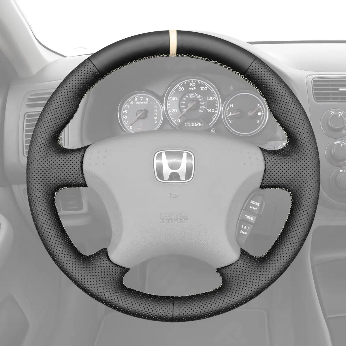 Griffowl Steering Wheel Cover for Customized Sedan Honda Civic 7 2003-2005. Perfect grip with our steering wheel wrap and custom interior touch.