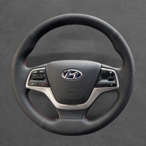 Griffowl Steering Wheel Cover for Customized Sedan Hyundai Accent Elantra VI 2016-2018. Elevate your interior with Griffowl's wrap and stitch kit.
