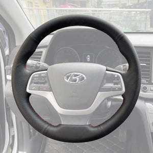 Griffowl Steering Wheel Cover for Customized Sedan Hyundai Accent Elantra VI 2016-2018. Elevate your interior with Griffowl's wrap and stitch kit.
