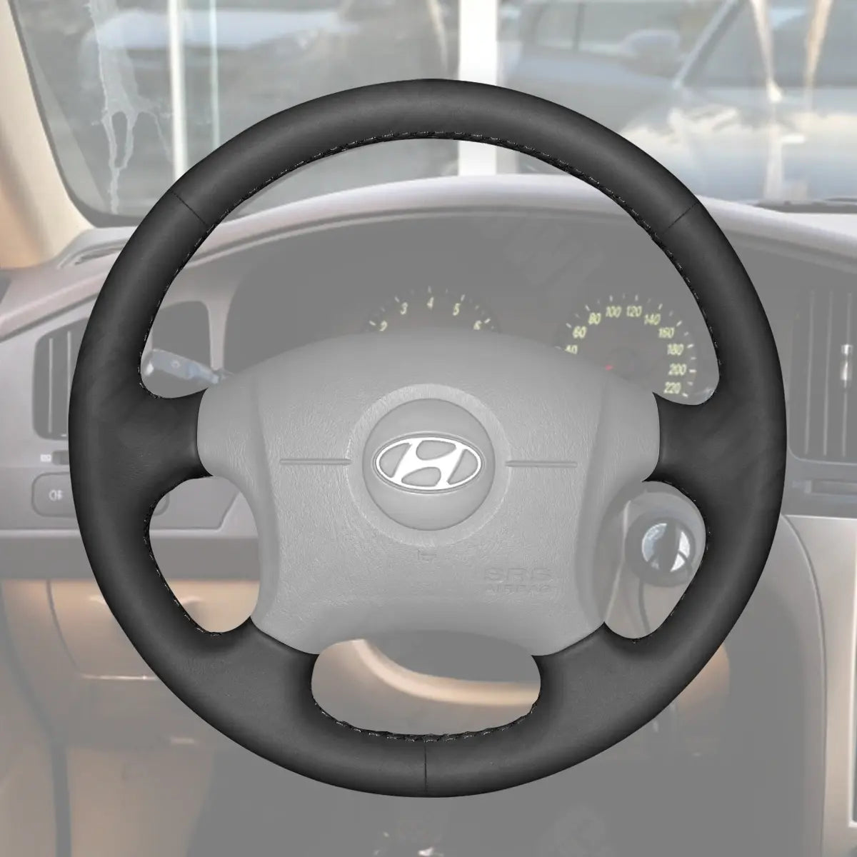 Griffowl Steering Wheel Cover for Customized Sedan Hyundai Elantra 2001-2006. Griffowl's interior mod with hand-sewn DIY steering wheel kit.
