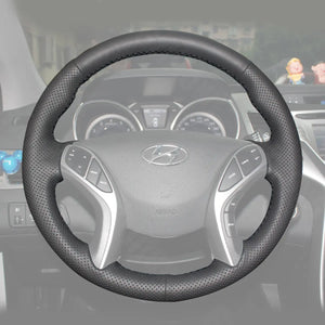 Griffowl Steering Wheel Cover for Customized Sedan Hyundai Elantra 2011-2016. Griffowl's interior mod with hand-sewn DIY steering wheel kit.
