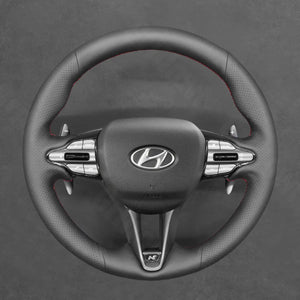Griffowl Steering Wheel Cover for Customized Sedan Hyundai Elantra N Line 2021-2024. Hand-sewn kit for drivers seeking precision and comfort.
