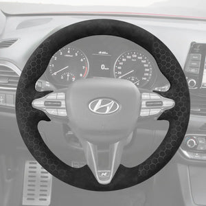Griffowl Steering Wheel Cover for Customized Sedan Hyundai Elantra N Line 2021-2024. Hand-sewn kit for drivers seeking precision and comfort.
