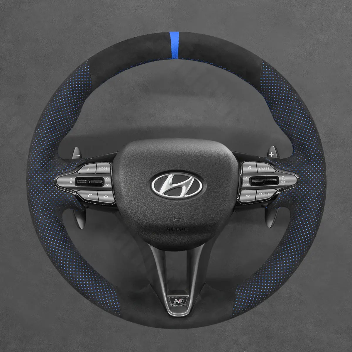 Griffowl Steering Wheel Cover for Customized Sedan Hyundai Elantra N Line 2021-2024. Hand-sewn kit for drivers seeking precision and comfort.
