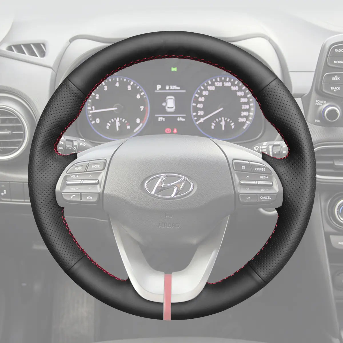 Griffowl Steering Wheel Cover for Customized Sedan Hyundai Elantra VI 2018-2020. For refined interior upgrades using our wrap and stitch kit.
