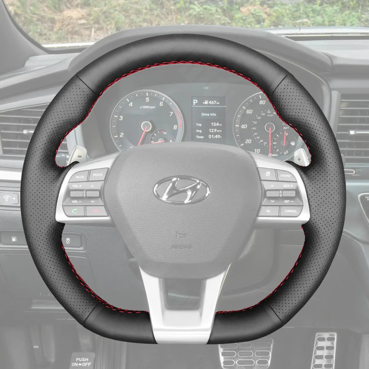 Griffowl Steering Wheel Cover for Customized Sedan Hyundai Sonata 2015-2019. Perfect grip with our steering wheel wrap and custom interior touch.
