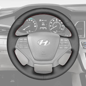 Griffowl Steering Wheel Cover for Customized Sedan Hyundai Sonata 4 Spoke 2015-2019. Hand-sewn kit for drivers seeking precision and comfort.
