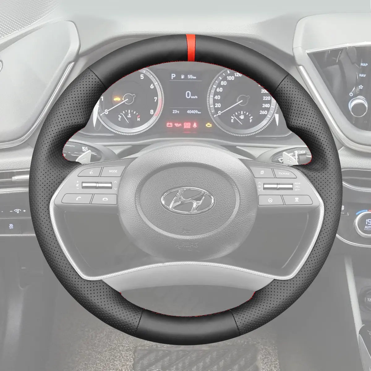 Griffowl Steering Wheel Cover for Customized Sedan Hyundai Sonata N Line 2020-2023. Hand-sewn kit for drivers seeking precision and comfort.

