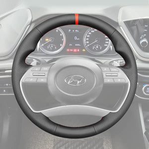 Griffowl Steering Wheel Cover for Customized Sedan Hyundai Sonata N Line 2020-2023. Hand-sewn kit for drivers seeking precision and comfort.
