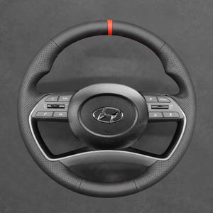 Griffowl Steering Wheel Cover for Customized Sedan Hyundai Sonata N Line 2020-2023. Hand-sewn kit for drivers seeking precision and comfort.

