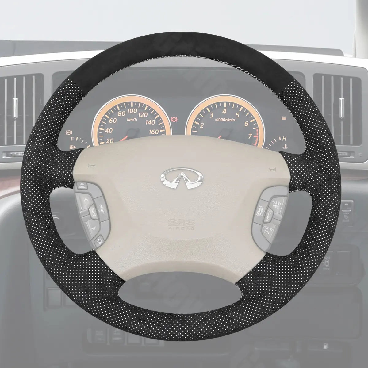 Griffowl Steering Wheel Cover for Customized Sedan Infiniti Q45 2002-2006. Perfect grip with our steering wheel wrap and custom interior touch.
