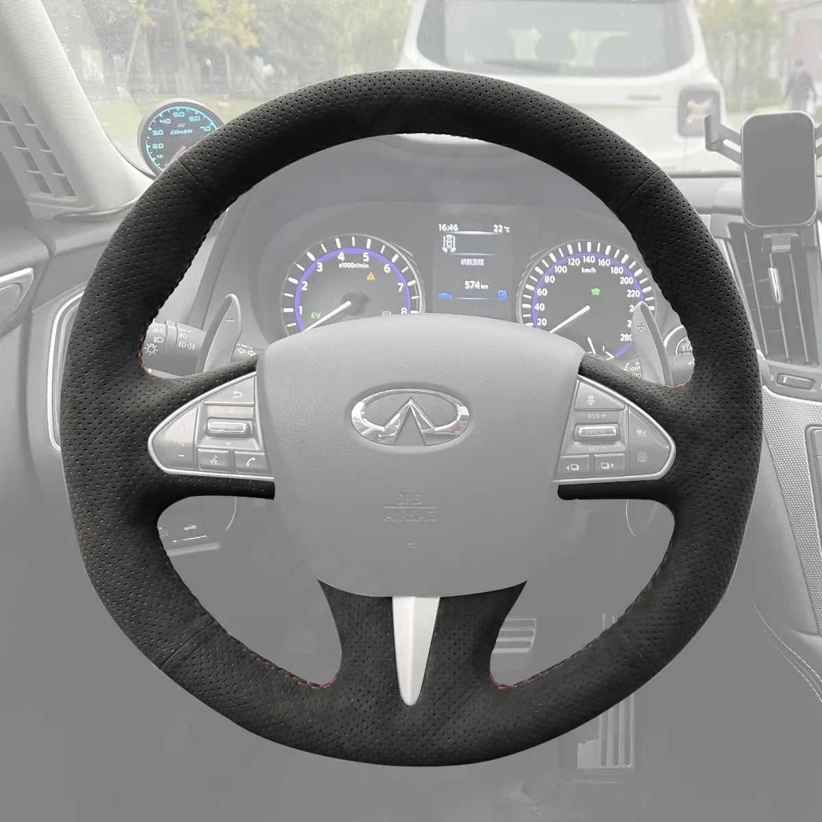 Griffowl Steering Wheel Cover for Customized Sedan Infiniti Q50 2014-2018. Perfect grip with our steering wheel wrap and custom interior touch.
