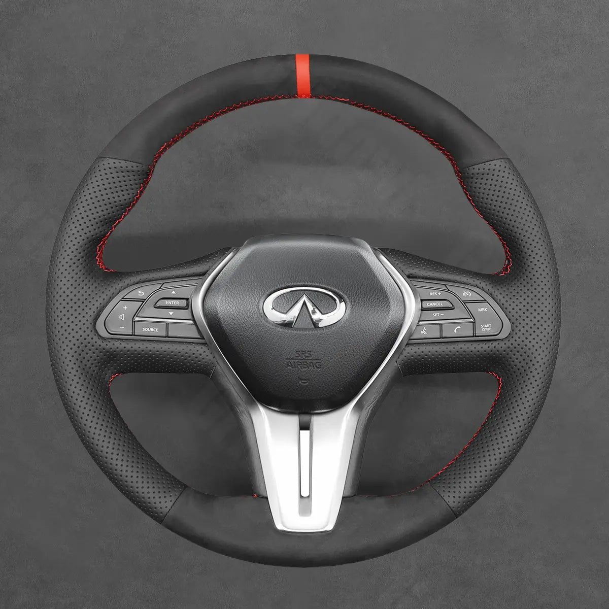 Griffowl Steering Wheel Cover for Customized Sedan Infiniti Q50 2018-2024. Perfect grip with our steering wheel wrap and custom interior touch.
