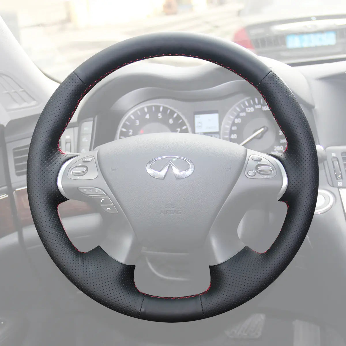 Griffowl Steering Wheel Cover for Customized Sedan Infiniti Q70 2014-2019. Perfect grip with our steering wheel wrap and custom interior touch.
