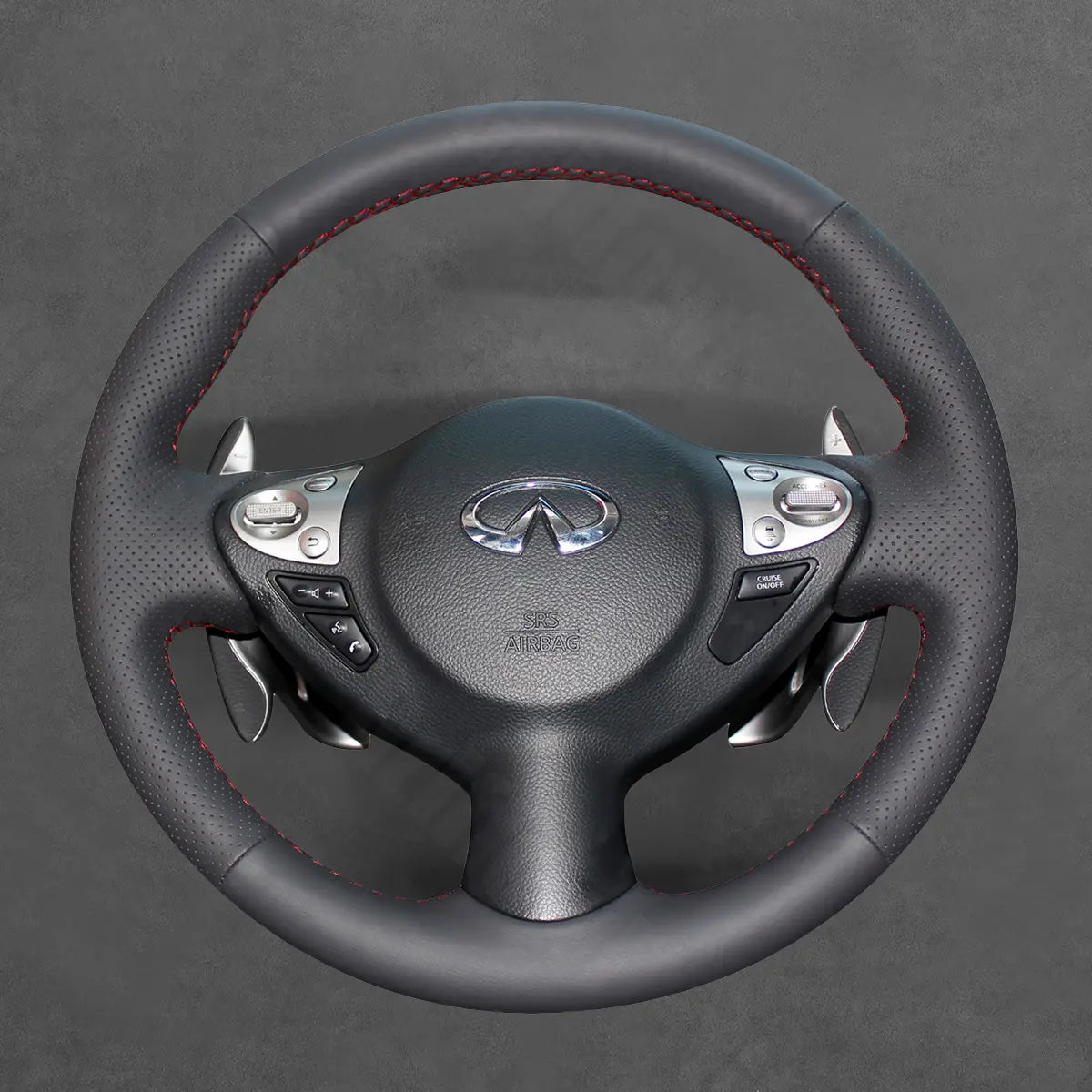 Griffowl Steering Wheel Cover for Customized Sedan Infiniti Sentra Maxima 2009-2019. Hand-sewn kit for drivers seeking precision and comfort.
