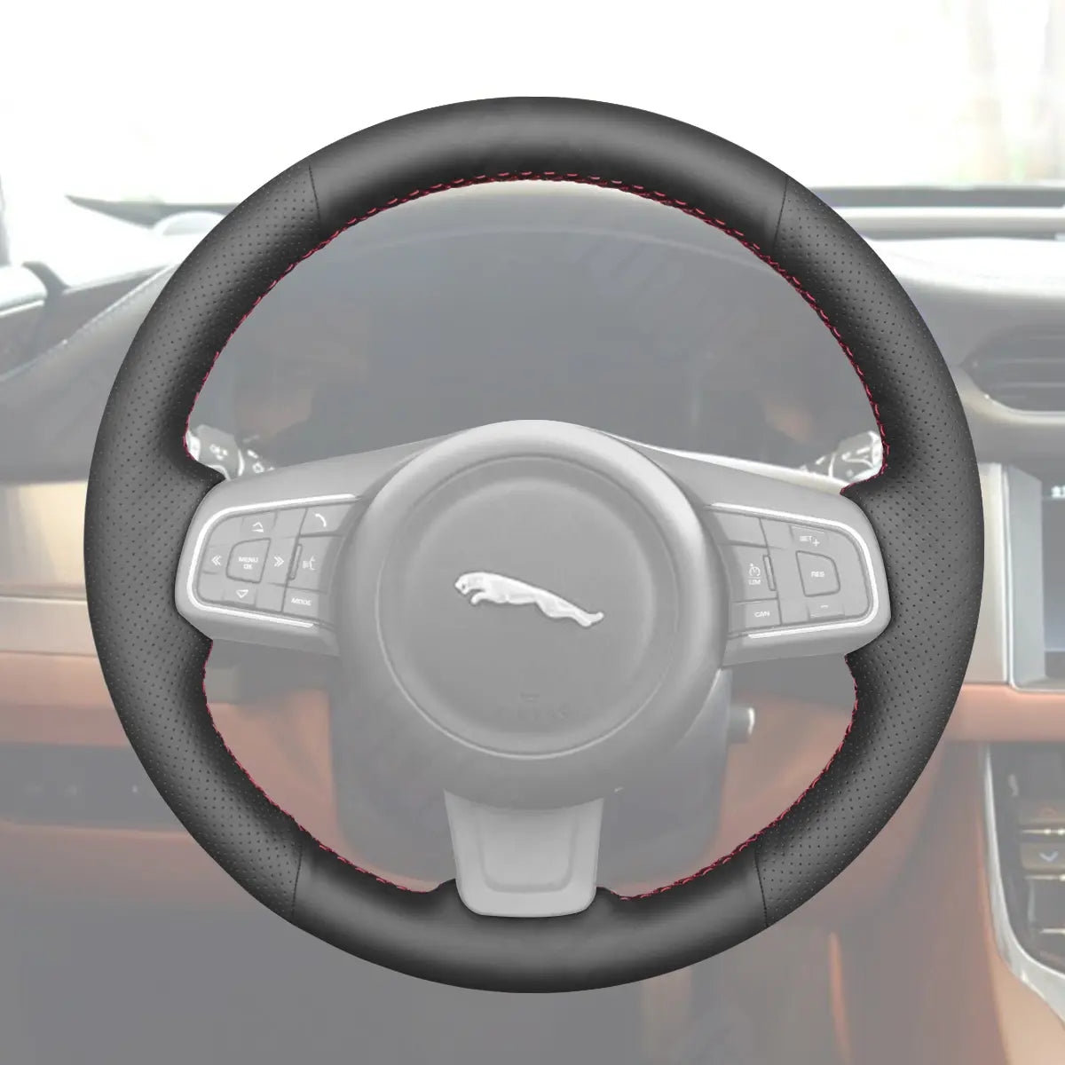 Griffowl Steering Wheel Cover for Customized Jaguar XE X760 XF X260 E Pace X540 F Pace X761 2015-2020. Hand-sewn kit for drivers seeking precision and comfort.