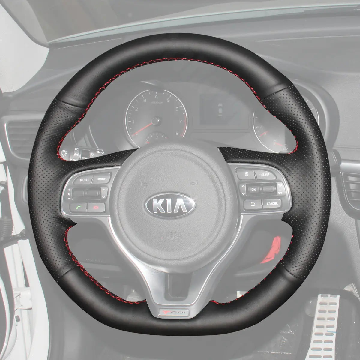 Griffowl Steering Wheel Cover for Customized Sedan Kia Optima Optima 4 GT-Line 2016-2018. Elevate your interior with Griffowl's wrap and stitch kit.
