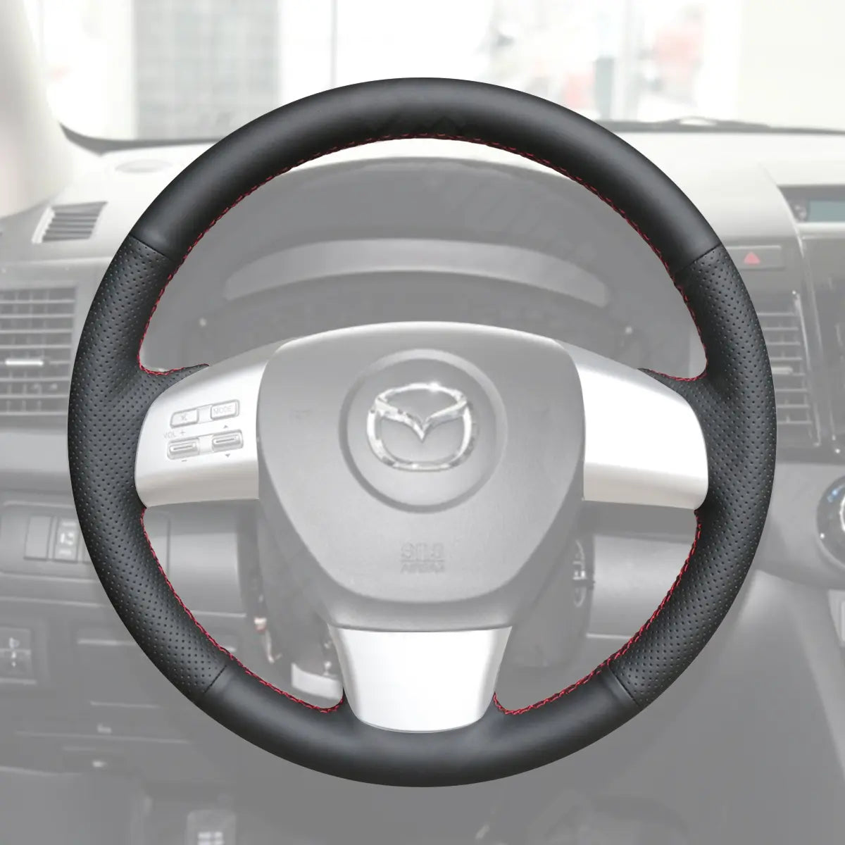 Griffowl Steering Wheel Cover for Customized Sedan Mazda 6 2009-2010. DIY kit includes hand-sewn wrap for luxury interior mods.