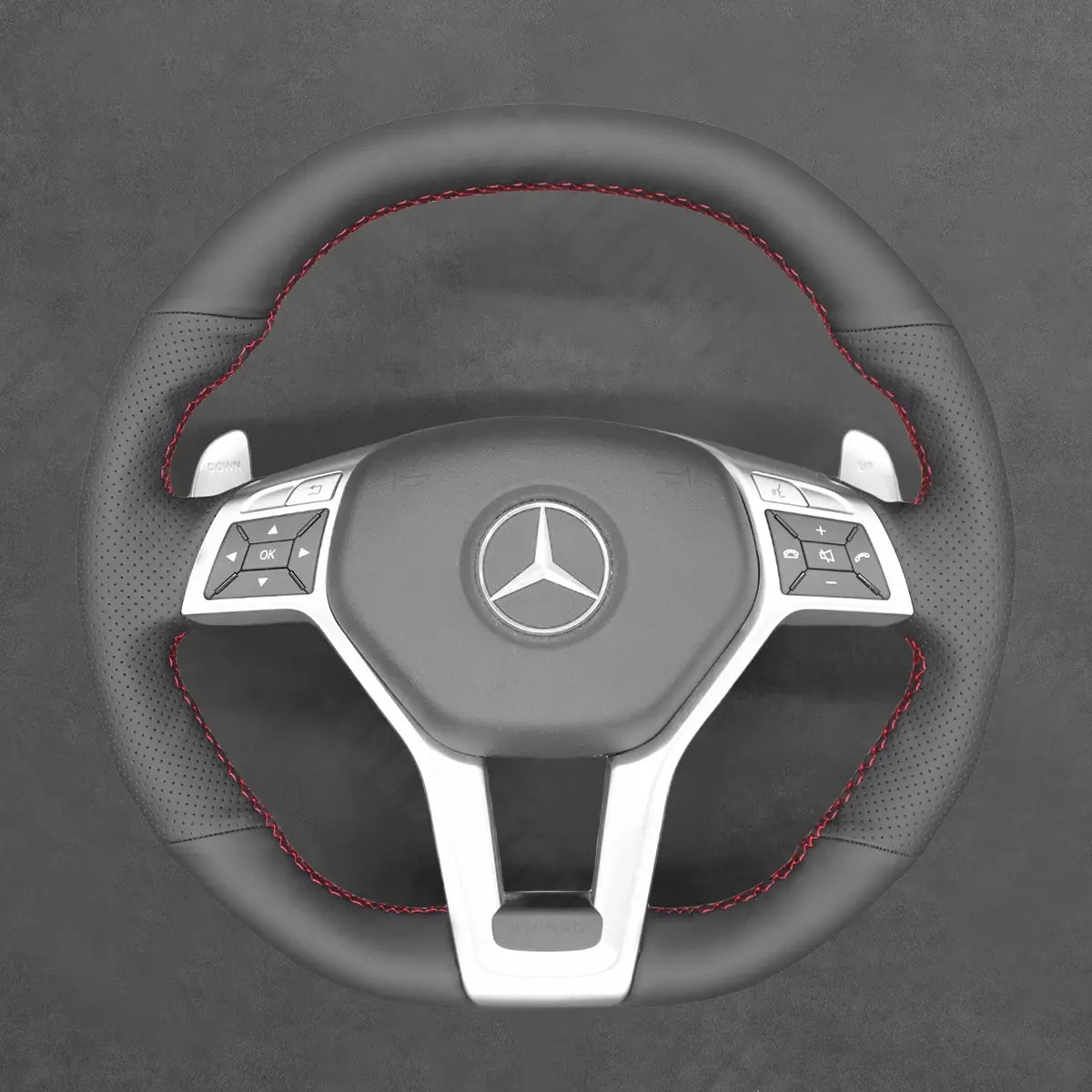 Griffowl Steering Wheel Cover for Customized Sedan Mercedes Benz AMG CLA CLS S Model E S SL 2012-2016. Perfect for enthusiasts seeking refined interior mods.