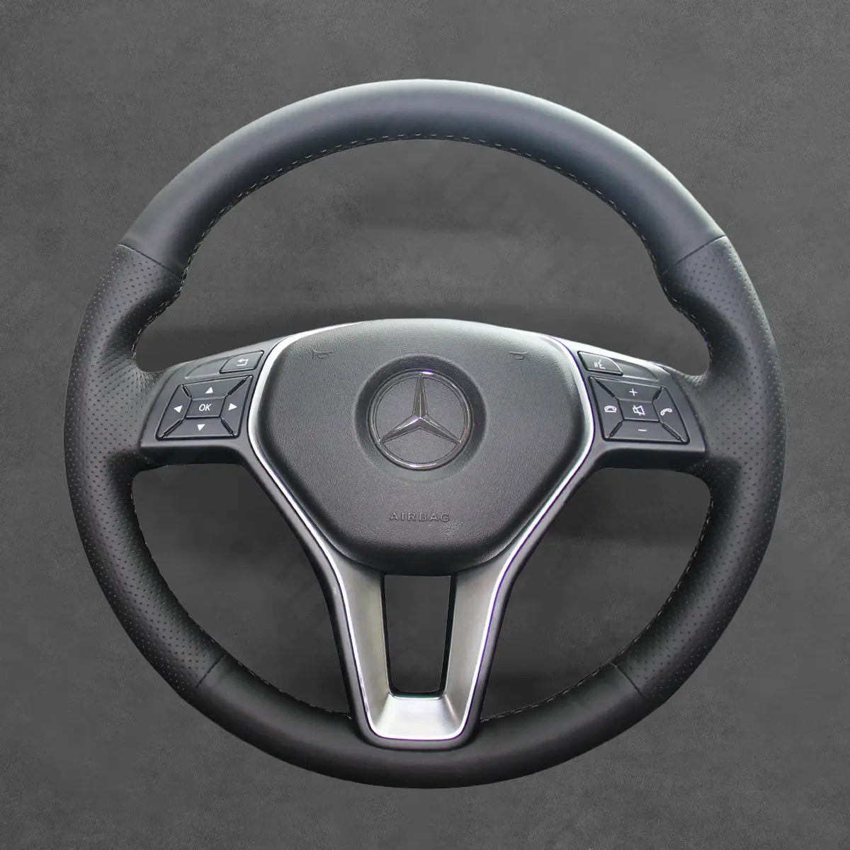 Griffowl Steering Wheel Cover for Customized Sedan Mercedes Benz B C CLA CLS E Class W246 W204 C117 C218 W212 2012-2017. Compact, hand-sewn DIY wrap for quick interior mods and grip upgrade.