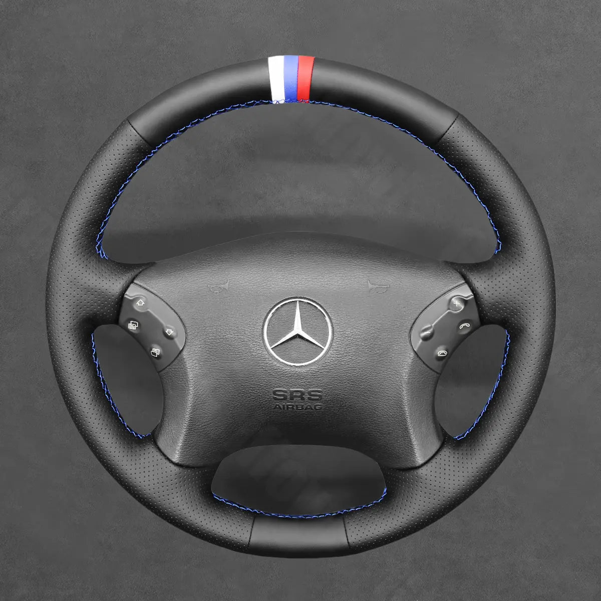 Griffowl Steering Wheel Cover for Customized Sedan Mercedes Benz C Class W203 C32 AMG 2001-2007. Hand-sewn DIY kit blends grip, function, and style inside.