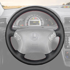 Griffowl Steering Wheel Cover for Customized Sedan Mercedes Benz C Class W203 C32 AMG 2001-2007. Hand-sewn DIY kit blends grip, function, and style inside.