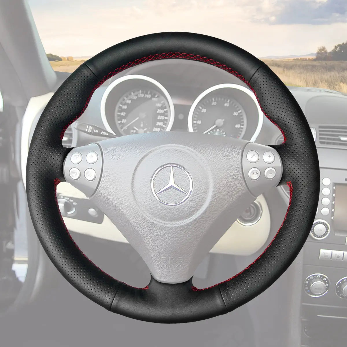 Griffowl Steering Wheel Cover for Customized Sedan Mercedes Benz C-Class W203 SLK-Class R171 2005-2008. Perfect for enthusiasts seeking refined interior mods.