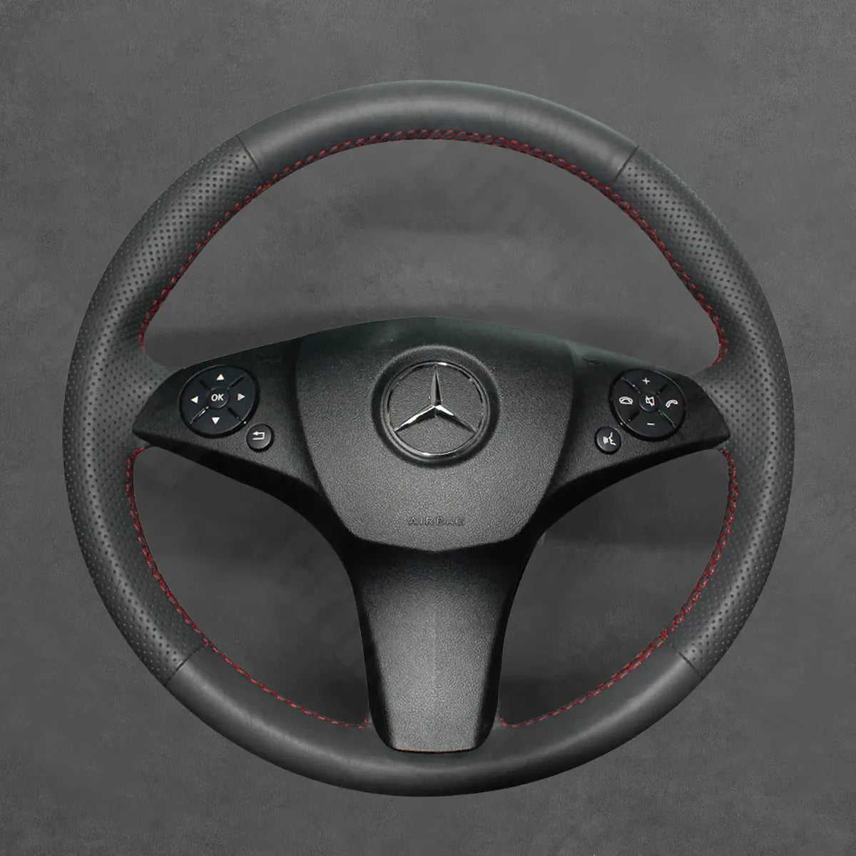 Griffowl Steering Wheel Cover for Customized Sedan Mercedes Benz C-Class W204 2008-2011. Elevate your interior with Griffowl's wrap and stitch kit.