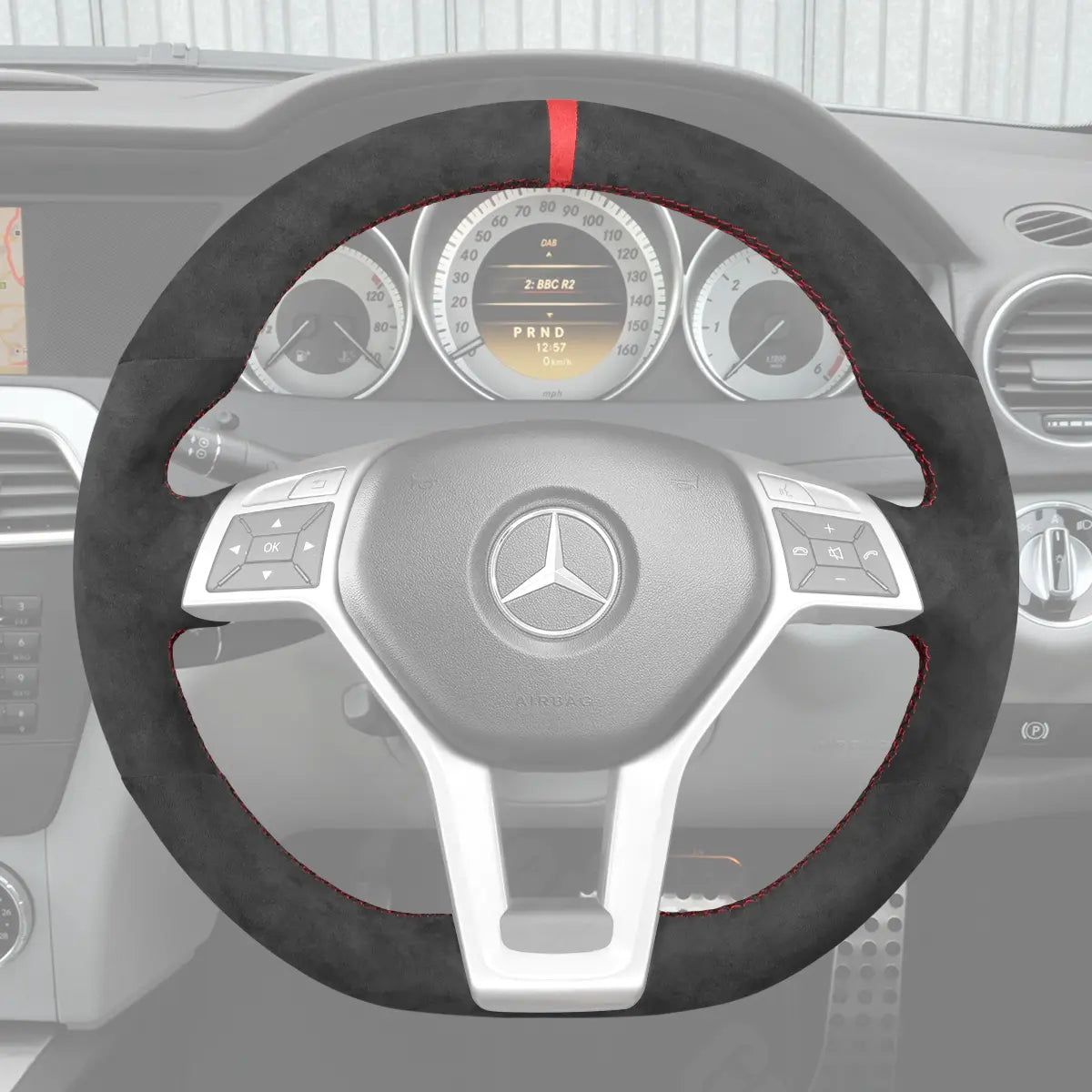 Griffowl Steering Wheel Cover for Customized Sedan Mercedes Benz C E GLS W204 W212 C218 2012-2015. Hand-sewn DIY kit blends grip, function, and style inside.