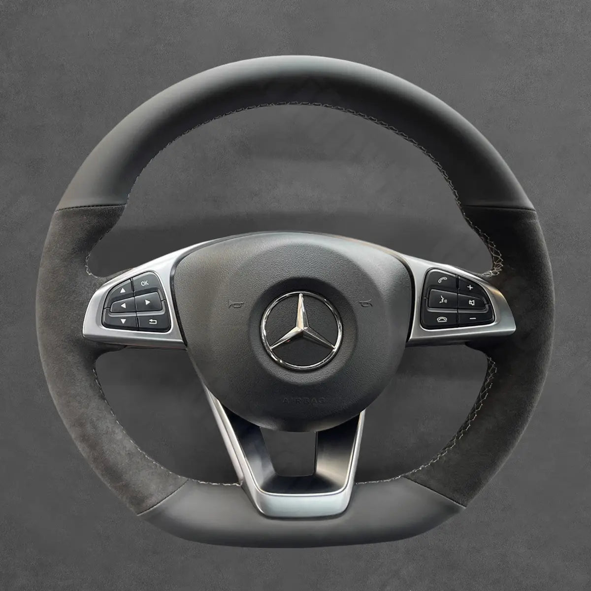 Griffowl Steering Wheel Cover for Customized Sedan Mercedes Benz C GLS E S SL Class R231 2015-2018. Hand-sewn DIY kit blends grip, function, and style inside.