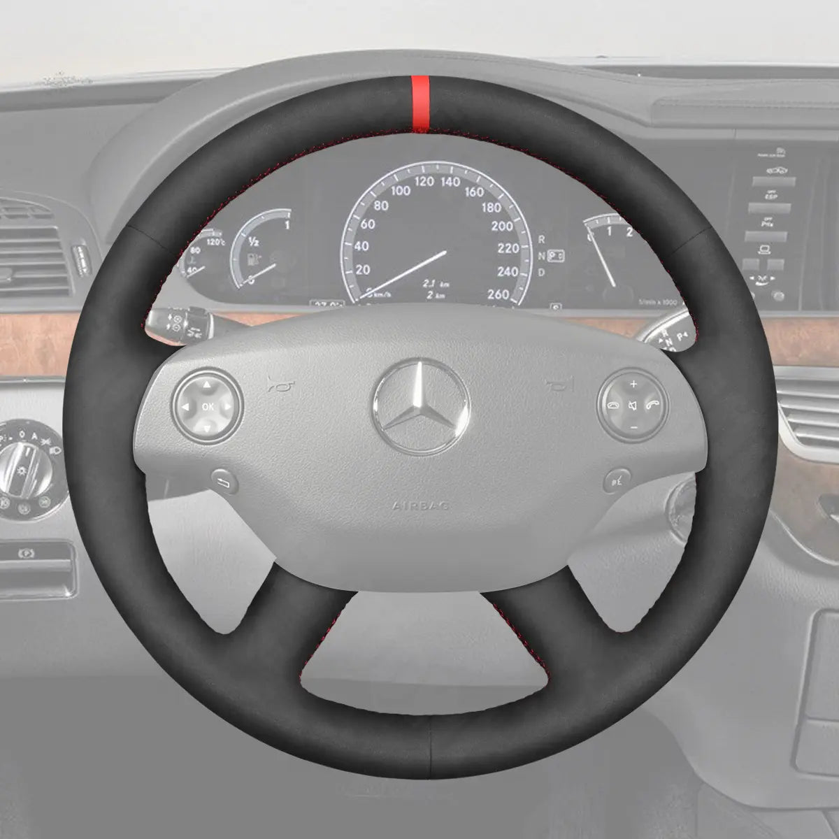 Griffowl Steering Wheel Cover for Customized Sedan Mercedes Benz CL S Class C216 W221 2007-2010. Hand-sewn DIY kit blends grip, function, and style inside.