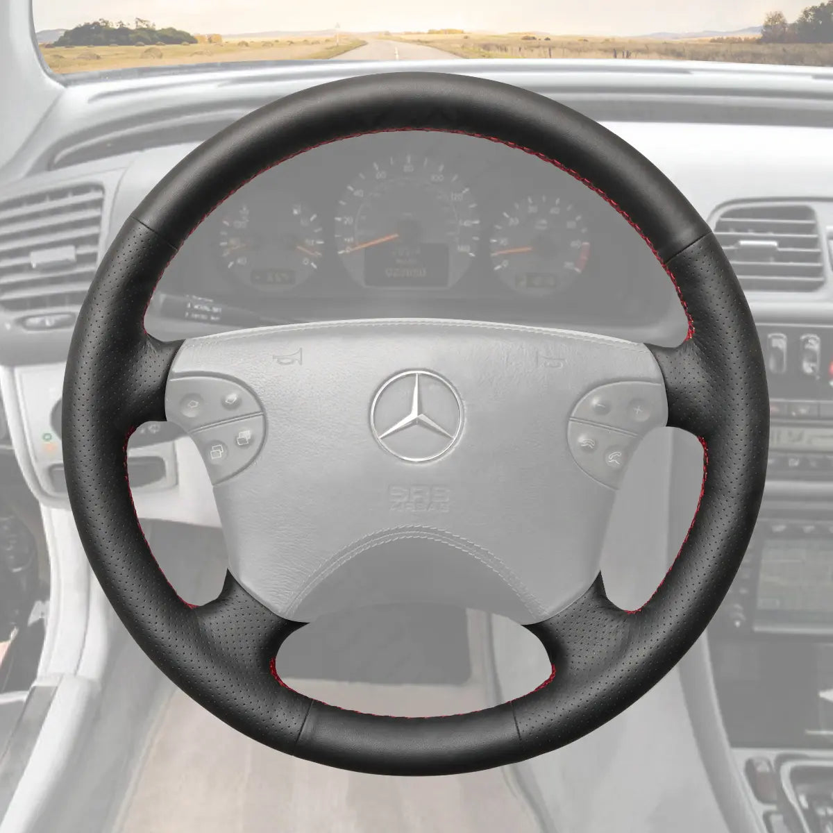 Griffowl Steering Wheel Cover for Customized Sedan Mercedes Benz CLK E Class W208 C208 W210 2000-2003. Perfect for enthusiasts seeking refined interior mods.
