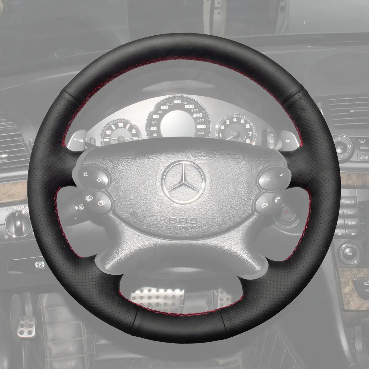 Griffowl Steering Wheel Cover for Customized Sedan Mercedes Benz E CLK CLS Class W211 C209 C219 2003-2009. Premium kit for drivers who love to hand sew and DIY.