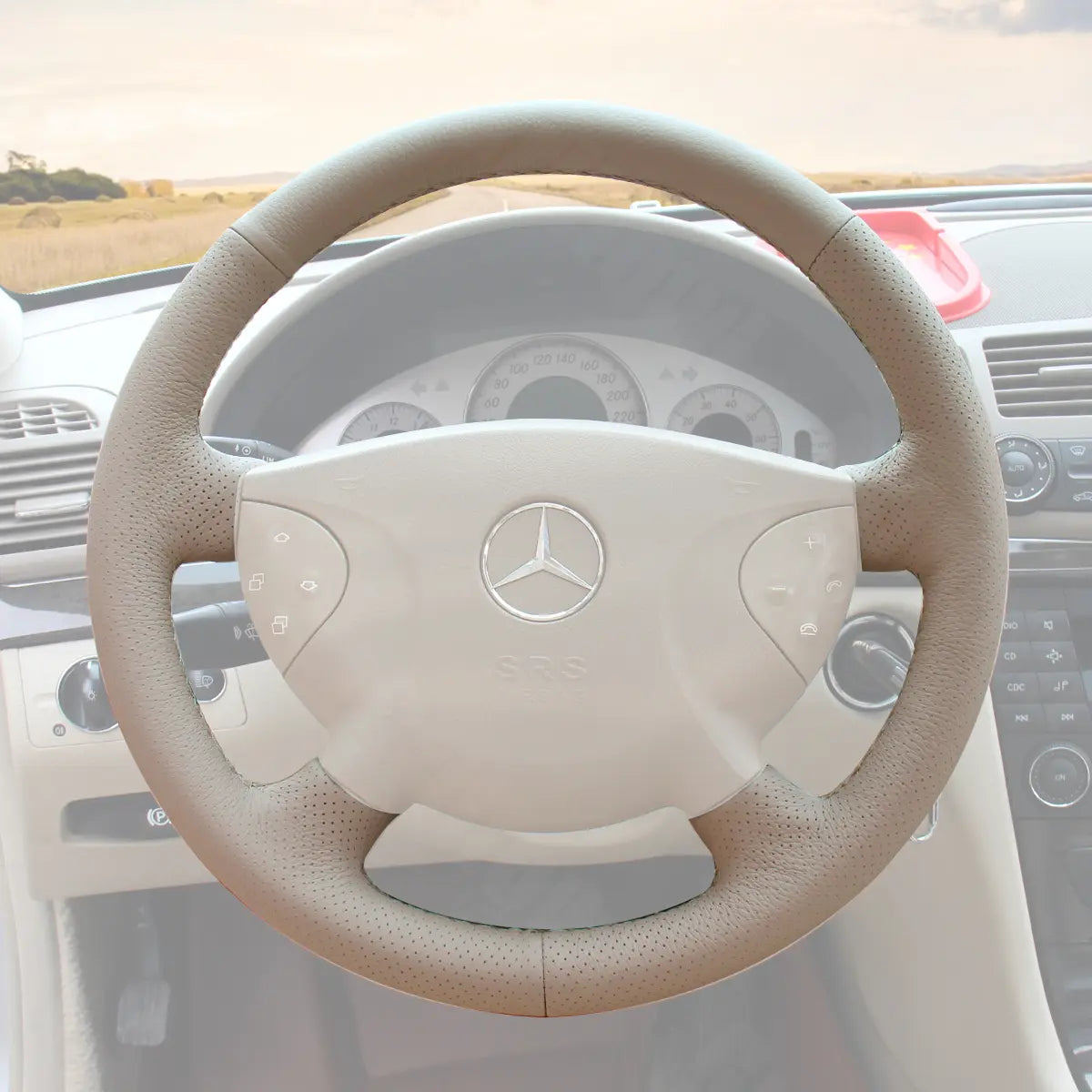 Griffowl Steering Wheel Cover for Customized Sedan Mercedes Benz E-Class W211 2003-2006. Elevate your interior with Griffowl's wrap and stitch kit.