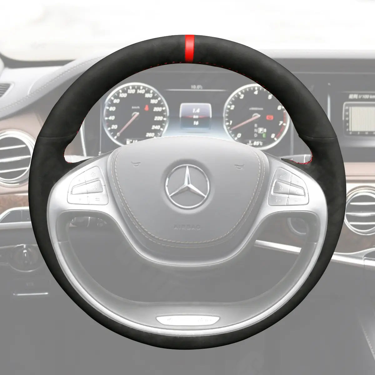 Griffowl Steering Wheel Cover for Customized Sedan Mercedes Benz S Class W222 2014-2017. Elevate your interior with Griffowl's wrap and stitch kit.