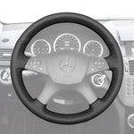 Griffowl Steering Wheel Cover for Customized Sedan Mercedes Benz W204 C-Class C280 C230 C180 C260 C200 C300 2007-2010. Compact, hand-sewn DIY wrap for quick interior mods and grip upgrade.