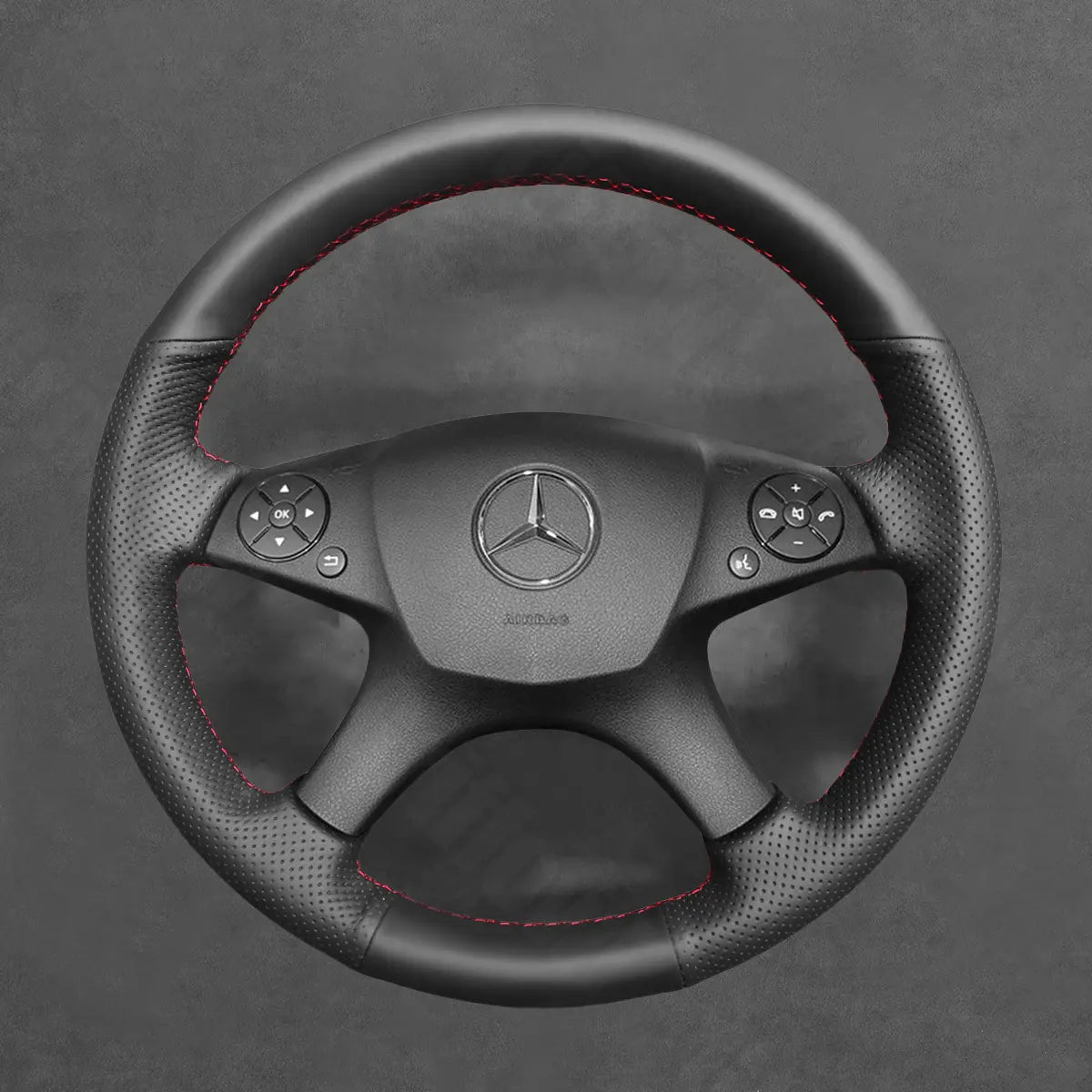 Griffowl Steering Wheel Cover for Customized Sedan Mercedes Benz W204 C-Class C280 C230 C180 C260 C200 C300 2007-2010. Compact, hand-sewn DIY wrap for quick interior mods and grip upgrade.